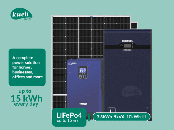 Kweli Energy 3.3kWp-5kVA48-10kWh-Lithium Hybrid Solar System; Complete Solar System for home or business