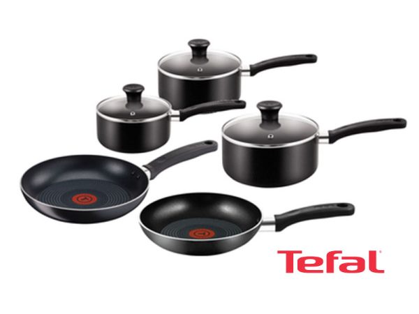 Tefal 5-Piece Essential non-stick Pots and Pans  Cooking set, Black -  B372S544; Gas and Electric Pots and Pans Set