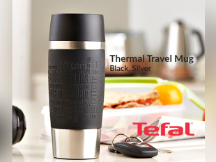 TEFAL Thermal Travel Mug 0.36 L, Black Silver – K3081114 Drinkware
