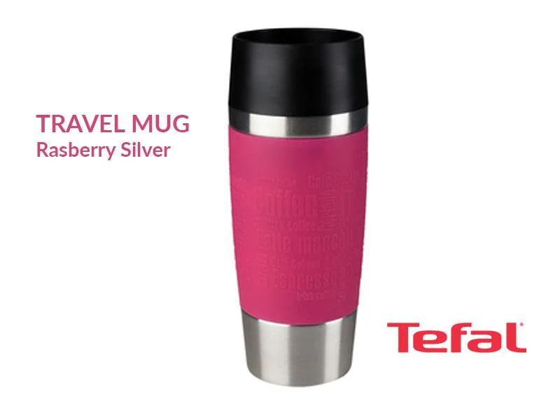 TEFAL Thermal Travel Mug 0.36 liter, Raspberry Silver – K3087114 Drinkware 5