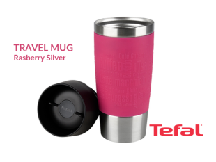 TEFAL Thermal Travel Mug 0.36 liter, Raspberry Silver – K3087114 Drinkware