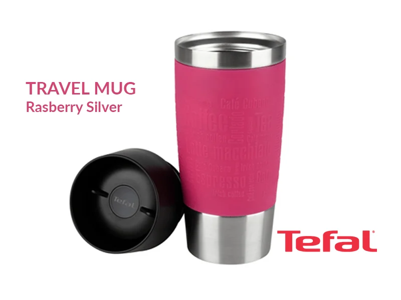 TEFAL Thermal Travel Mug 0.36 liter, Raspberry Silver – K3087114 Drinkware 4