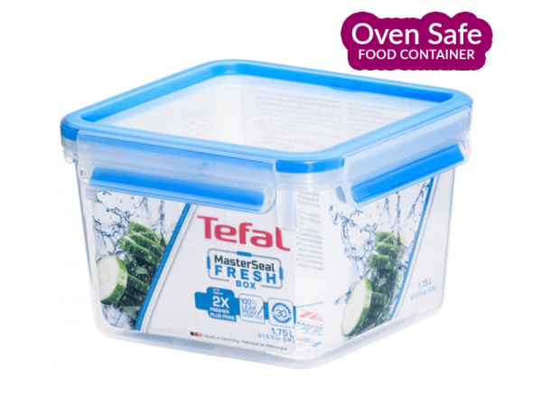 Tefal Oven-safe MasterSeal Plastic Food Storage Container, Square, Blue 1.75l - K3021712_