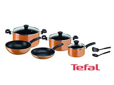Tefal 10 pieces Prima Cooking Set, Orange/Black – B168A474; Gas and Electric Tefal Cookware 10