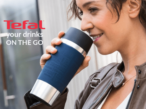 TEFAL Thermal Travel Mug 0.36 L, Blue Silver – K3082114 Drinkware