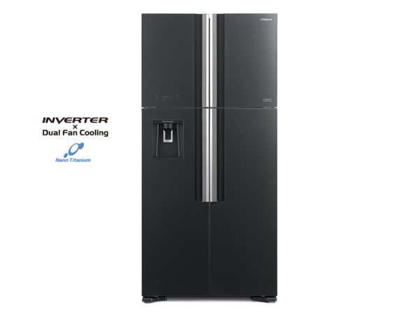 Hitachi 600L 4-Door Refrigerator + Water Dispenser, Glass Grey, Inverter Control, Frost-free - RW800PUN7GGR