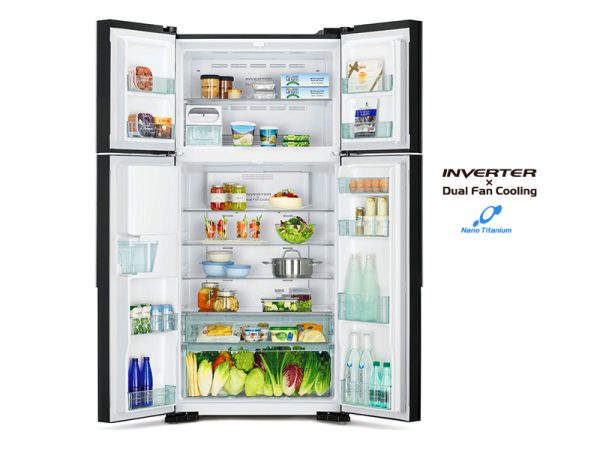 Hitachi 4 Door Fridge with Water Dispenser, 600l Glass Black – RW660PUN7GBK Side by Side Refrigerator 4-door refrigerators 3