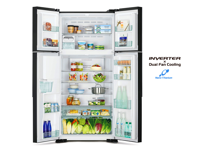 Hitachi 4 Door 600 liter Inverter Compressor Refrigerator with Water Dispenser RW660 PUN7GGR glass black -