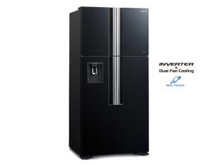 Hitachi 600L 4-Door Refrigerator + Water Dispenser, Inverter Control, Frost-free, Glass Black – RW800PUN7GBK Side by Side Refrigerator 4-door refrigerators