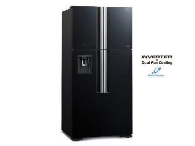 Hitachi 600L 4-Door Refrigerator + Water Dispenser, Inverter Control, Frost-free, Glass Black – RW800PUN7GBK Side by Side Refrigerator 4-door refrigerators 5