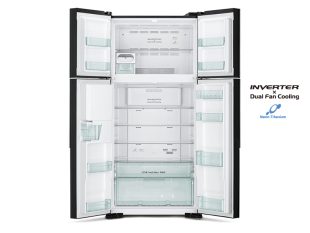 Hitachi 600L 4-Door Refrigerator + Water Dispenser, Inverter Control, Frost-free, Glass Black – RW800PUN7GBK Side by Side Refrigerator 4-door refrigerators 2