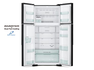 Hitachi 600L 4-Door Refrigerator + Water Dispenser, Inverter Control, Frost-free, Glass Grey – RW800PUN7GGR Side by Side Refrigerator 4-door refrigerators 5