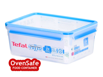 Tefal 3.7-liter Ovensafe Plastic Food Storage Container, Rectangular – Clear Blue K3022012 Ovensafe Food Containers Oven Dishes 4