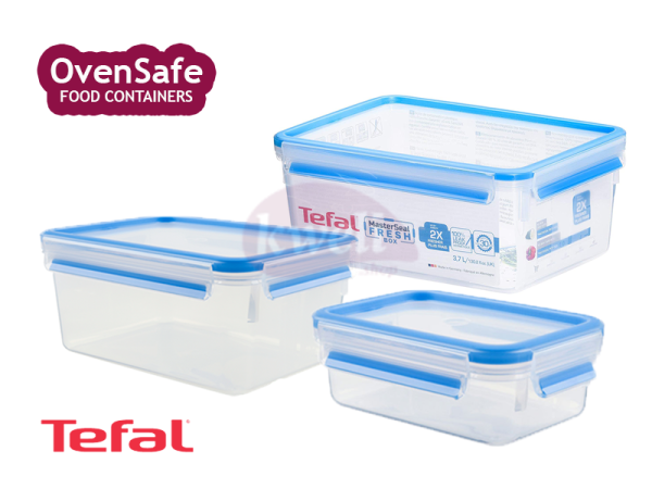 Tefal Plastic Food Storage Containers, Ovensafe Containers, BPA-free, Set of 3 ((3.7 liters K3022012), (2.3 liters K3021512), (1.0-liter K3021212) Ovensafe Food Containers Pastic Containers 3