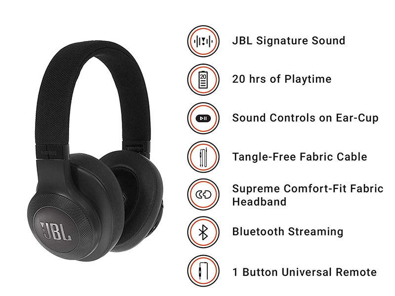 JBL Bluetooth Headphones E55BT Over Ear Surround Foldable Includes Detachable Tangle Free Textile Cable with Universal 1 Button Remote Control with Integrated Microphone 3 -