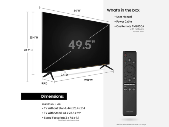 Samsung 50 inch 4K Smart TV 50AU8000; Crystal UHD TV, Apps by Tizen™, Free-to-air, HDR, Bluetooth, WiFi, Mirroring, Google Assistant, USB, HDMI, AV 4K UHD Smart TV