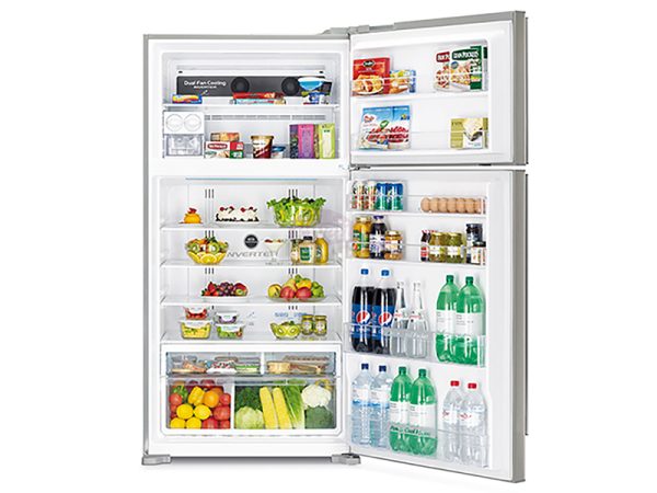 Hitachi 850-liter Refrigerator RV990PUN1KBBK - Double Door, Top Mount Frost Free Freezer, Dual Fan Cooling, Inverter Control, Touch Display - Brilliant Black