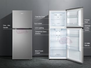 Hisense 266L Double Door Refrigerator RT266N4DGN; Top Mount Freezer, Frost-free Double Door Fridges Double door fridge
