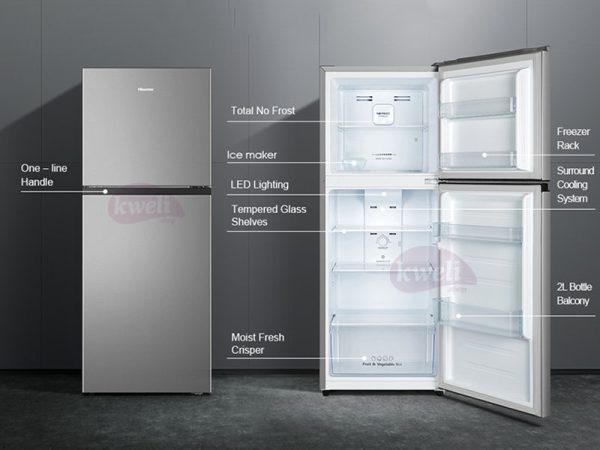 Hisense 266L Double Door Refrigerator RT266N4DGN; Top Mount Freezer, Frost-free
