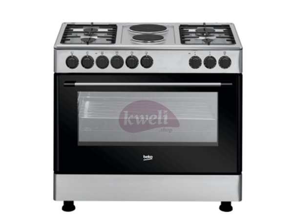 Beko Cooker 90cm Cooker with Fan-assisted Electric Oven GE 12121 DX – 4 Gas + 2 Electric Hot plate, Grill, Rotiserrie, Timer, Automatic gas cut-off Beko Cookers 3