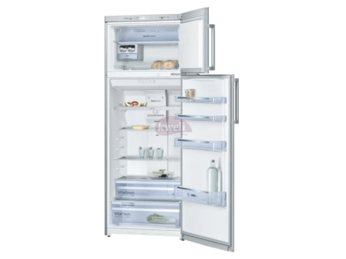 Bosch 460 liter Refrigerator with Top Freezer Serie 4 Free standing fridge freezer with freezer at top Inox look open -