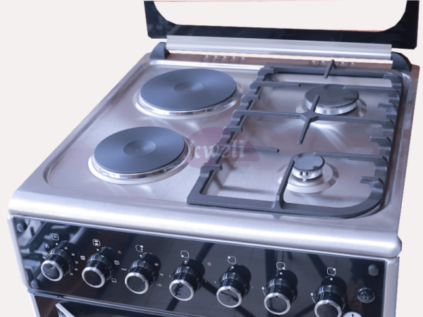 IQRA 60cm Cooker IQ-FC6221-SS; 2 Gas Burners + 2 Electric Plates, Electric Oven and Grill, Timer, Cast Iron Pan Support