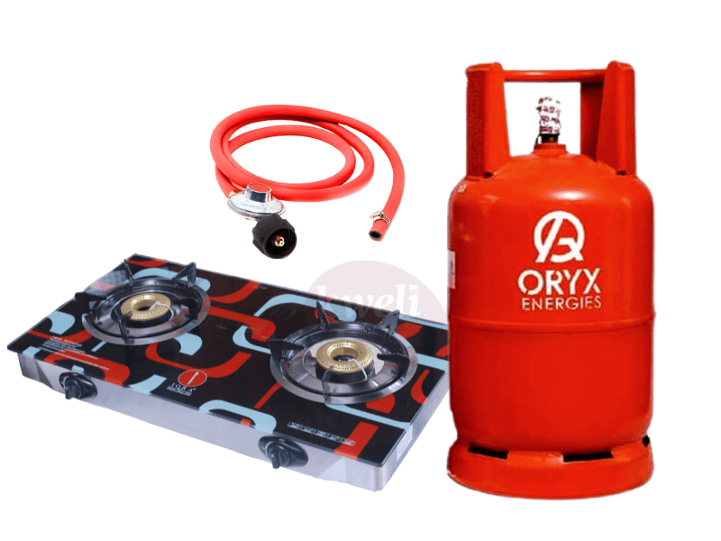 Oryx Gas 13kg New Full Set with 2 Burner Glass-top Gas Stove – Ready to Cook LPG Cooking Gas 2