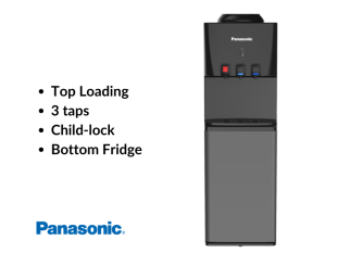 Panasonic Water Dispenser, Top Loading SDMWD3320; 3-Taps with Child Lock, Black/Silver Water Dispensers Water dispenser