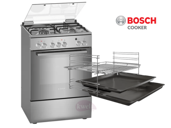 Bosch Cooker HXA158F50S – 60cm Cooker with 3 Gas + 1 Electric Hot Plate, Multifunction Electric Oven, Stainless Steel Electric Ovens 3