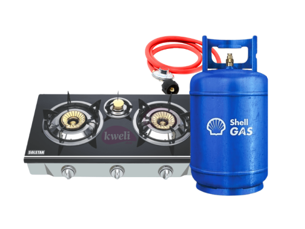 Shell Gas 12kg Full Set with 3 Burner Glass-top Gas Stove – Ready to Cook LPG Cooking Gas 3