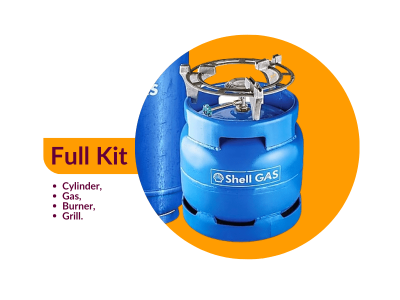 Shell Gas 6kg Full Kit; Gas Cylinder, Gas (6kg), Burner, Grill – Ready to Cook LPG Cooking Gas 4