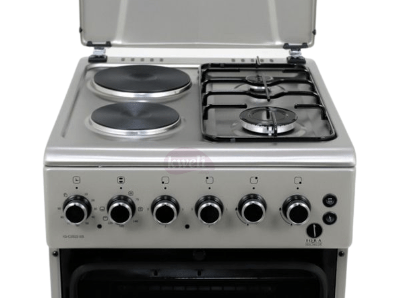 IQRA 50x60cm Cooker IQ-C2022-SS; 2 Gas Burners + 2 Electric Plates with Electric Oven and Grill; Oven Timer Combo Cookers 2
