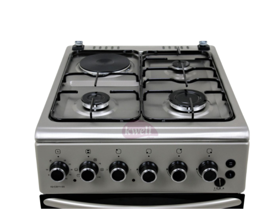 IQRA 50x60cm Cooker IQ-C2011-SS; 3 Gas Burners + 1 Electric Plate with Electric Oven and Grill, Oven Timer Combo Cookers 4