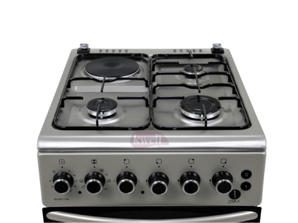 IQRA 50x60cm Cooker IQ-FC2011-SS; 3 Gas Burners + 1 Electric Plate with Electric Oven and Grill, Oven Timer Combo Cookers 5