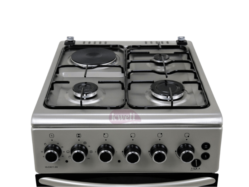 IQRA 50x60cm Cooker IQ-FC2011-SS; 3 Gas Burners + 1 Electric Plate with Electric Oven and Grill, Oven Timer Combo Cookers 4