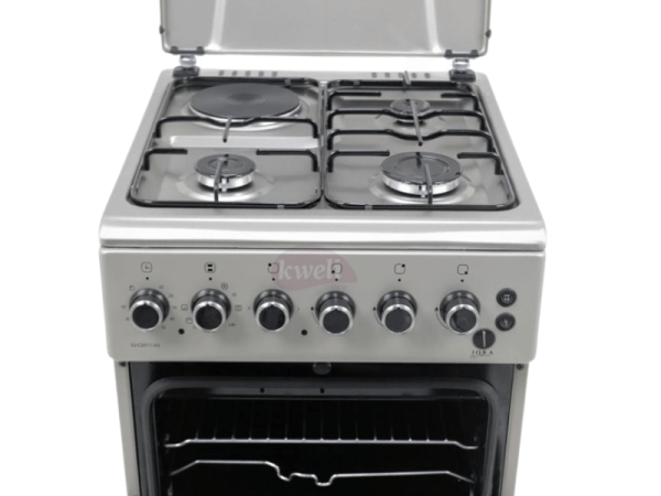 IQRA 50x60cm Cooker IQ-FC2011-SS; 3 Gas Burners + 1 Electric Plate with Electric Oven and Grill, Oven Timer Combo Cookers 3
