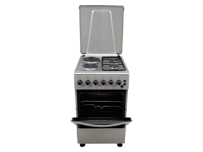 IQRA 50x60cm Cooker IQ-FC2011-SS; 3 Gas Burners + 1 Electric Plate with Electric Oven and Grill, Oven Timer Combo Cookers 3
