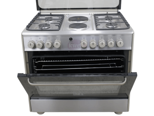 IQRA 90cm Cooker FC9221-SS; 4 Gas + 2 Electric, Electric Oven, Turbo Fan, Cast Iron Pan Support