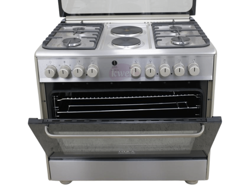IQRA 90cm Cooker FC9221-SS; 4 Gas + 2 Electric, Electric Oven, Turbo Fan, Cast Iron Pan Support Combo Cookers 3