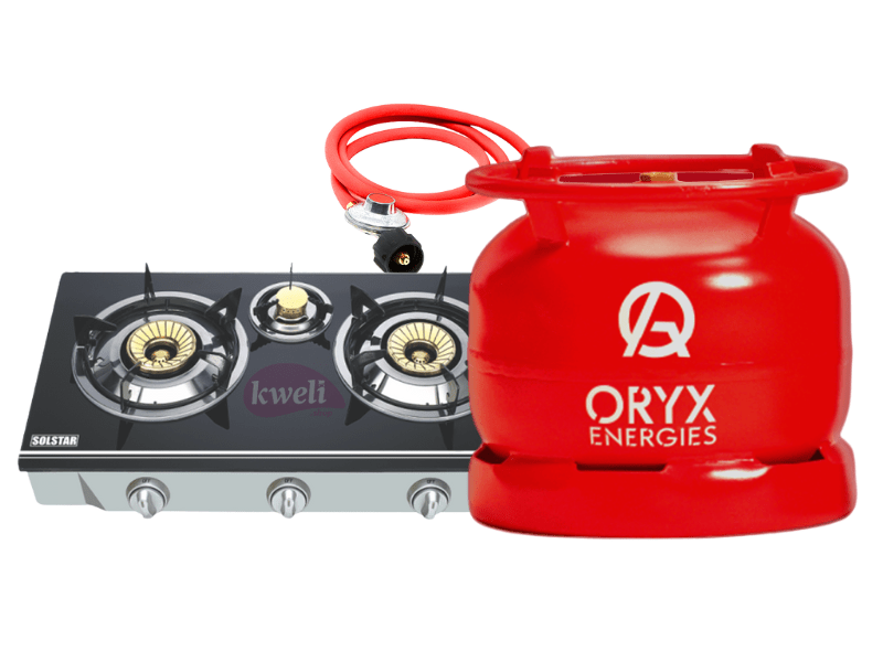 Oryx Gas 6kg Full Set with 2 Burner Glass-top Gas Stove – Ready to Cook LPG Cooking Gas 2