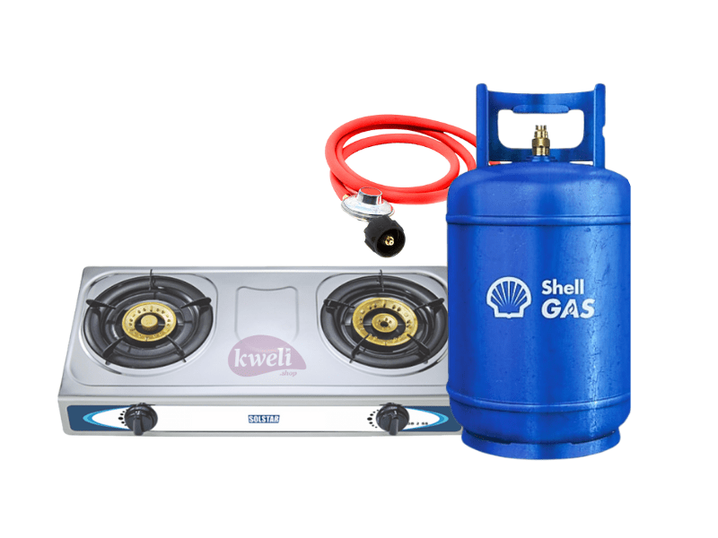 Shell Gas 12kg Full Set with 2 Burner Steel-top Gas Stove – Ready to Cook LPG Cooking Gas