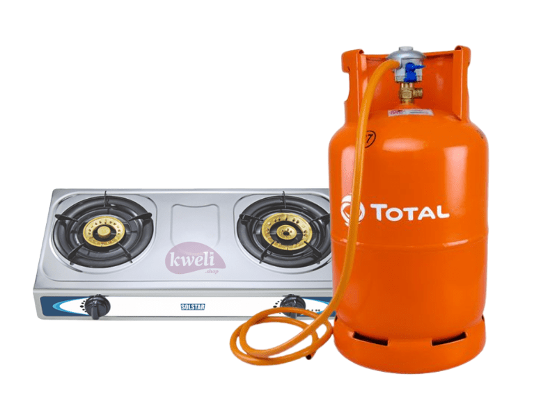 Total Gas 12kg Full Set with 2 Burner Steel-top Gas Stove – Ready to Cook LPG Cooking Gas