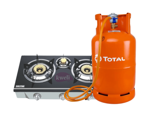 Total Gas 12kg Full Set with 3 Burner Glass-top Gas Stove – Ready to Cook LPG Cooking Gas 3