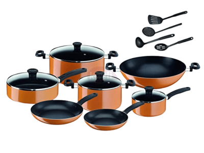 Tefal 15 Pcs Prima Cookware Set – B168A574; Non Stick, Aluminium , Orange Black Tefal Cookware 4