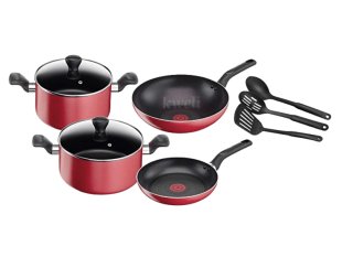 Tefal 9 Pcs Cookware Set Super Cook – B243S987; Non Stick, Aluminium , Red Black Tefal Cookware