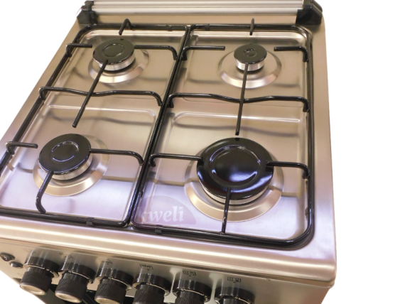 Solstar 50x50cm Gas Cooker SO540DGRAINBSS; 4 Gas Burners with Gas Oven, Grill, Rotisserie, Silver Gas Cookers 4