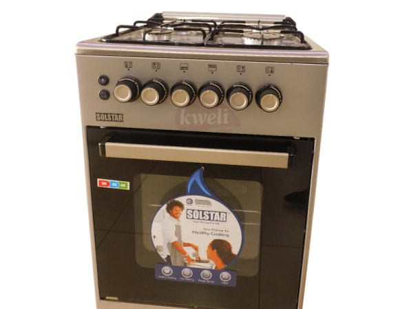 Solstar 50x50cm Gas Cooker SO540DGRAINBSS; 4 Gas Burners with Gas Oven, Grill, Rotisserie, Silver