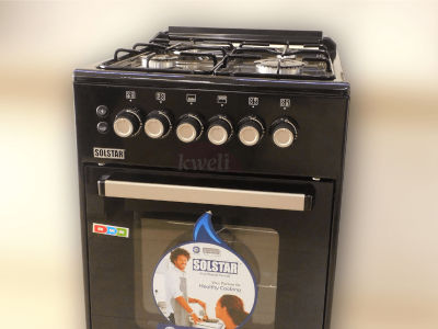 Solstar 50x50cm Gas Cooker SO540DRABKBSS; 4 Gas Burners with Gas Oven, Grill, Rotisserie, Black Gas Cookers 4