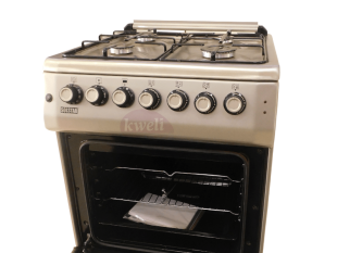 Solstar 60x60cm Gas Cooker SO640DERATINBSS; 4 Gas Burners, Electric Oven, Grill, Rotisserie, Silver Gas Cookers
