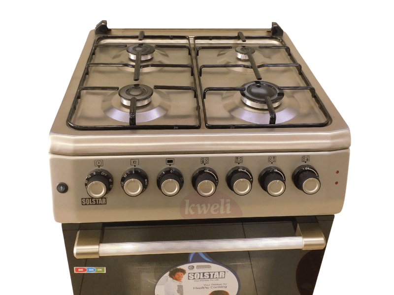 Solstar 60x60cm Gas Cooker SO640DERATINBSS; 4 Gas Burners, Electric Oven, Grill, Rotisserie, Silver Gas Cookers 4